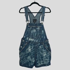 No Boundaries Y2K Bleach Dyed Embroidered Jean Shortalls M 7/9 Juniors Overalls